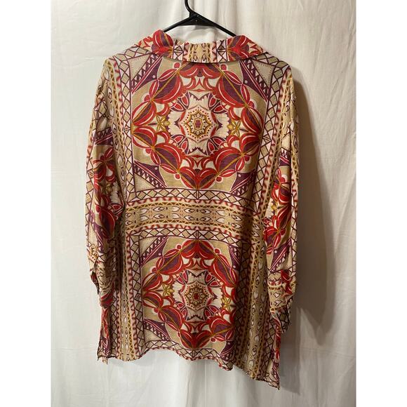 Talbots Silk Linen Geometric Medallion Print Tunic 3/4 Sleeve Lightweight 18W - Picture 5 of 8